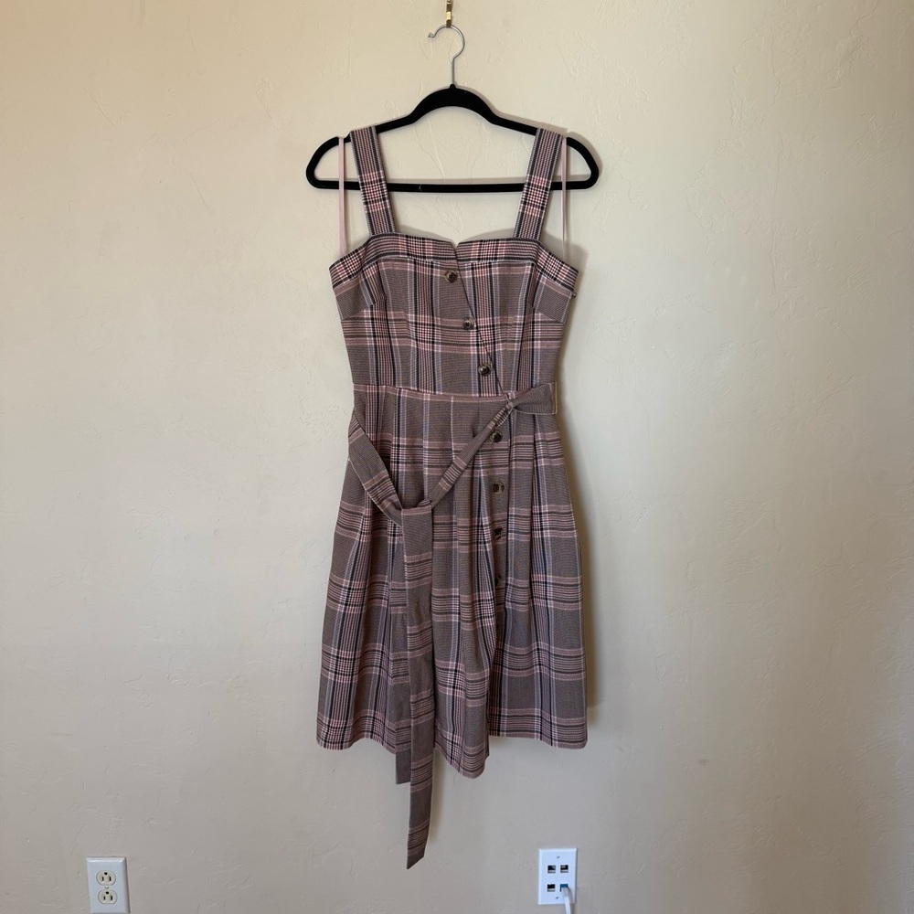 Anthropologie Gal Meets Glam Madison Brown Plaid Midi Dress Square Neck Size 2 - Picture 4 of 9